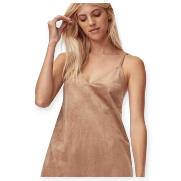 Aritzia Wilfred Free Vegan Tan Suede Spaghetti Strap Slip Dress XS - Picture 2 of 10